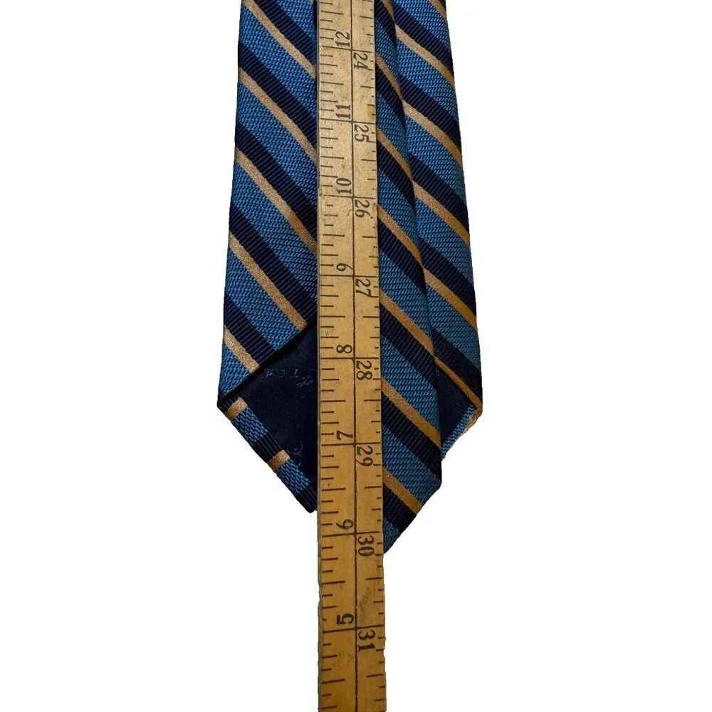 Paul Frederick Blue & Gold Striped Italian Silk Men's Classic Tie EUC